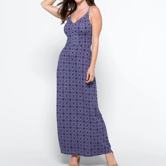 NWT Market & Spruce Blue Geometric Medallion Print Maxi Dress with Strappy Back - Picture 5 of 16